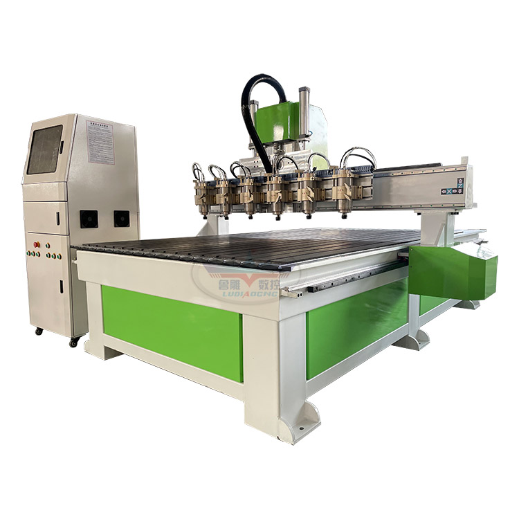 LD-1325 Multi-axis six-head wood relief CNC router for woodworking.